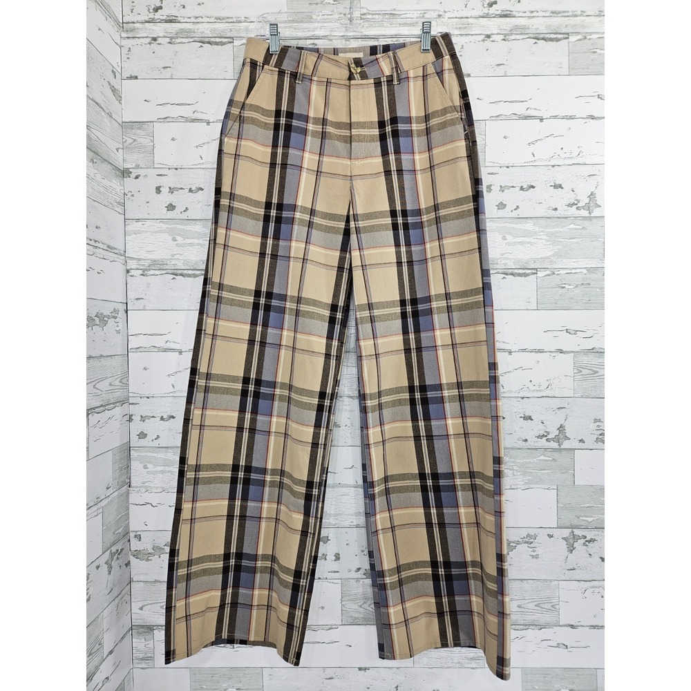 Brixton Victory Wide Leg Beige Plaid Pants Women 28